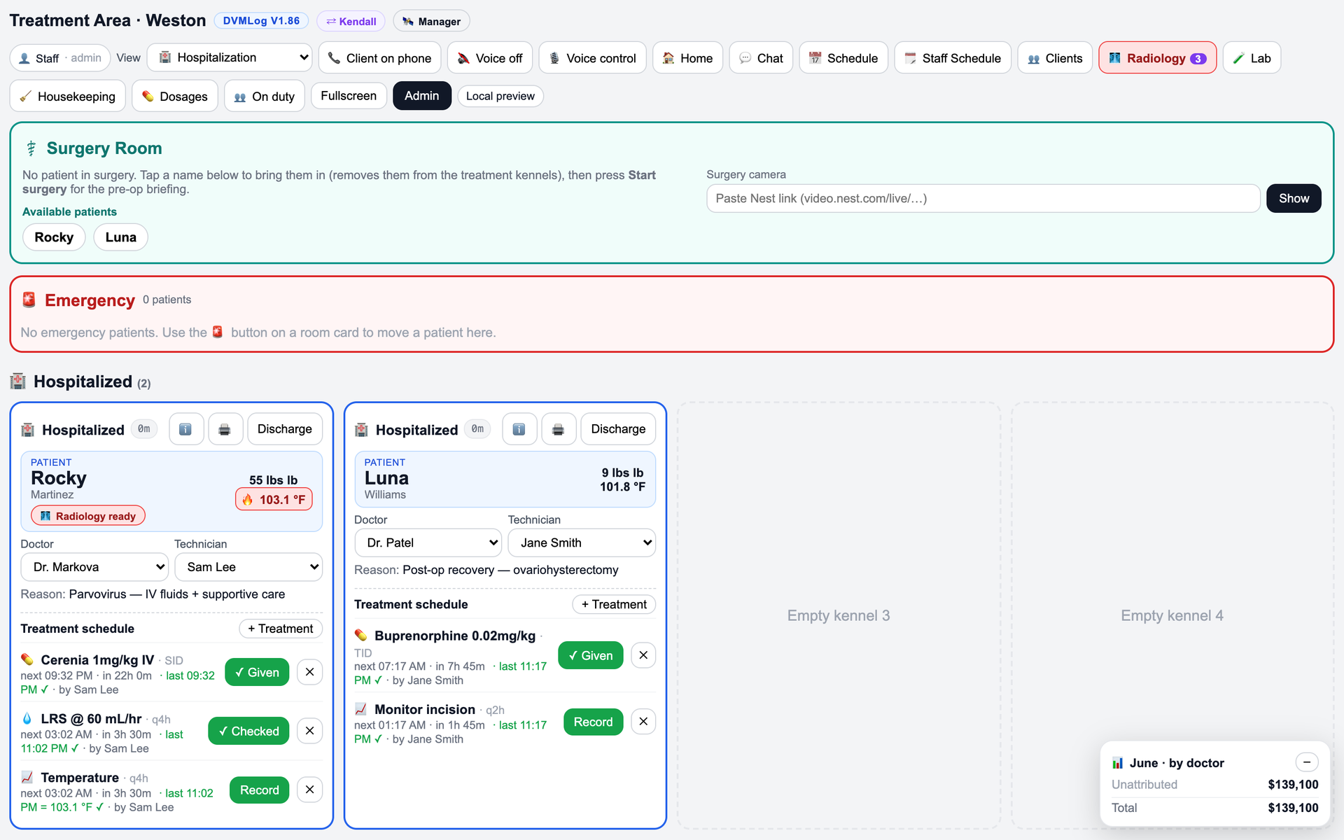 DVMLog hospitalization treatment sheets